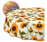 ANRO Washable Tablecloth Sunflowers Round 140 cm - Water Resistant Indoor Outdoor Lotus Effect with Hem