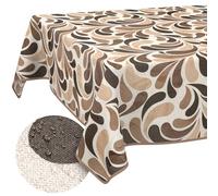 ANRO Washable Tablecloth Teardrop Beige Rectangular 180 x 140 cm - Water Resistant Indoor Outdoor Lotus Effect with Hem