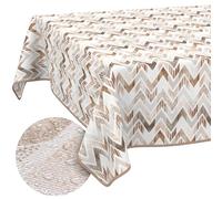 ANRO Washable Tablecloth Zigzag Rectangular 140 x 100 cm - Water-Repellent Indoor Outdoor Lotus Effect with Hem