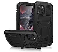 ANROD for iPhone 13 Mini Case,Waterproof Shockproof Hard Case Aluminum Metal Gorilla Glass Military Heavy Duty Sturdy Protector Cover for iPhone 13 Mini,with Kickstand (13 Mini, Black)