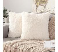 ANRODUO Pack of 2 Beige Throw Pillows Luxury Fluffy Pillows Faux Fur Decorative Pillows Plush Cushion Case Fuzzy Mongolian Merin Style for Bed Couch Sofa and Living Room Fall Home Decor 24x24 Inch