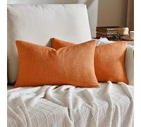 ANRODUO Pack of 2 Burnt Orange Decorative Linen Burlap Throw Pillows 12x20 Inch Solid Rustic Farmhouse Pillow Covers Modern Concise Cushion Case for Sofa Couch and Living Room Boho Fall Home Decor
