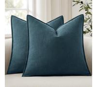 ANRODUO Pack of 2 Decorative Linen Pillow Covers Dark Blue Euro Sham Neutral Farmhouse Boho Soild Cushion Case Soft Accent Pillowcase for Couch Sofa Bedroom Living Room Home Decor 24 x 24 Inch