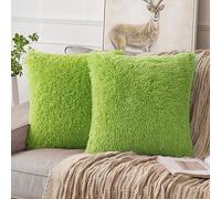 ANRODUO Pack of 2 Grinch Green Throw Pillows Luxury Fluffy Pillows Faux Fur Decorative Pillows Plush Cushion Case Fuzzy Mongolian Merin Style for Bed Couch Sofa Living Room Christmas Decor 16x16 Inch