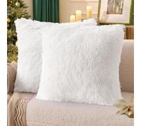 ANRODUO Pack of 2 Luxury Faux Fur Series Throw Pillow Covers Decorative Shaggy Fluffy Plush Cushion Case Mongolian Merino Style Pillowcase for Sofa Couch Bed Car 18 x 18 Inch 45 x 45 cm White