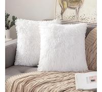 ANRODUO Pack of 2 Luxury Faux Fur Series Throw Pillow Covers Decorative Shaggy Fluffy Plush Cushion Case Mongolian Merino Style Pillowcase for Sofa Couch Bed Car 18 x 18 Inch 45 x 45 cm White
