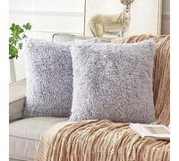 ANRODUO Pack of 2 Silver Grey Throw Pillow Covers Luxury Fluffy Pillows Faux Fur Decorative Pillows Plush Cushion Case Fuzzy Mongolian Merin Style for Bed Couch Sofa Living Room Home Decor 18x18 Inch