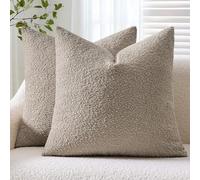 ANRODUO Pack of 2 Textured Boucle Throw Pillow Covers Soft Light Taupe Decorative Accent Solid Pillow Cases Cozy Modern Couch Cushion Case for Chair Sofa Bedroom Living Room Home Decor, 18 x 18 Inch