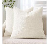ANRODUO Pack of 2 Textured Boucle Throw Pillow Covers Soft White Decorative Accent Solid Pillow Cases Cozy Modern Couch Cushion Case for Chair Sofa Bedroom Living Room Home Decor, 18 x 18 Inch