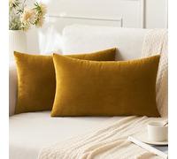 ANRODUO Pack of 2 Velvet Fall Pillow Covers Mustard Yellow Throw Pillow Covers 12x20 Inch Decorative Pillows Euro Cushion Case Soft Solid Lumbar Cozy Modern Home Decor Pillowcase for Sofa Couch Bed