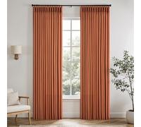 ANRODUO Terracotta Curtains Linen Pinch Pleat Curtain 102 Inches Long, Thick Textured Semi Sheer Pleated Linen Curtain with Hooks&Clips for Track System, Fall Curtains for Living Room Bedroom Decor