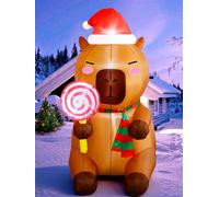 anroog Christmas Inflatable Outdoor Decorations Capybara Inflatables Christmas 4.92ft Blow Up Capybara Hold Lollipop Candy Yard Decor with Led Lights Xmas Holiday Garden Lawn Outside Decor