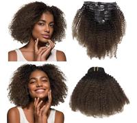 Anrosa Kinkys Curly Clip in Human Hair Extensions 3C 4A Afro Kinky Curly Clip Natural Afro Kinky Clip for Black Women Dark Brown #1B/4 Thickness 10 inch 120g