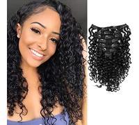Anrosa Water Wave Clip in Hair Extensions Human Curly Hair Natural Black 1B Double Weft Water Wave Curly Clip ins Extensions for Black Women Clip on Wave Hair Extension 16 Inch 120 Gram