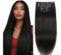 Anrosa Yaki Clip-in Human Hair Extensions, 1B Natural Black, Yaki Straight, Clip-in Installation, 22 Inch, 120 Gram