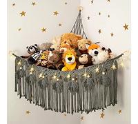 ANROYE Macrame Stuffed Animal Hammock with Star Light, Bear Storage Net for Girls Room Decor, Corner Hanging Mesh Organizer Idea for Nursery, Plushies Toy Wall Hanging Display Holder Kid Boy Gift