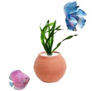 AnRui Medium Pottery Jar for Fixing Aquatic Plants, Anti-Floating Ceramic Fish Tank Landscaping Ornaments Aquarium Decoration, Red
