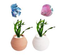 AnRui Small Pottery Jar for Fixing Aquatic Plants, Anti-Floating Ceramic Fish Tank Landscaping Ornaments Aquarium Decoration(Red+White, 2pcs)
