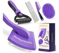 Anrundar 5PCS Dog Grooming Kit with Slicker Brush for Dogs, Undercoat Rake, Bath Brush, Metal Comb & Flea Comb - Professional Tools for Goldendoodles, Poodles, Labradoodles & Long-Haired Dogs - Violet
