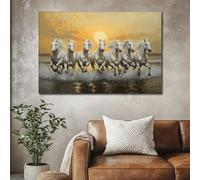 ANRUOXI Horse Pictures Wall Decor, 7 Running Horses Wall Art Vastu With Frame, Horse Posters Canvas Wall Art, Seven Horses Running Painting Vastu Shastra for Living Room Office Ready To Hang 28x40''