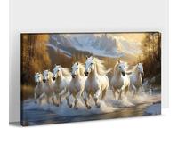 ANRUOXI Horse Pictures Wall Decor, 7 Running Horses Wall Art Vastu With Frame, Horse Posters Canvas Wall Art, Seven Horses Running Painting Vastu Shastra for Living Room Office Ready To Hang 28x40''