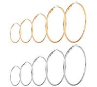 Anruyi 10 Pairs Clip On Hoop Earrings, Fake Earrings Hoops Multi Size Spring Hoop Earrings Non Pierced Earrings Lip Ear Clip for Women and Girls, Gold and Silver, 30-70MM
