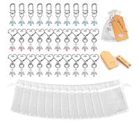 Anruyi 120Pcs Guardian Angel Pendant Keychain, Angel Pearl Beads Keychain Angel Wings Pendant Keychain with Hanging Tags Angel Pearl Souvenir Keychain Set Guardian Angel for Guest Baby Shower Wedding