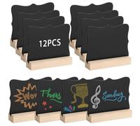 Anruyi 12Pcs Mini Chalkboard Signs, 10x7.6cm Double Sided Mini Chalk Boards with Wooden Stands Small Blackboard Message Tabletop Board for for Message Signs School Wedding Party Table Decoration