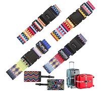 Anruyi 4Pcs Luggage Straps for Suitcases + 2Pcs Luggage Tags, Adjustable Suitcase Belts Strap Suitcase Belts Security Straps with Coded Lock, Bohemian Style