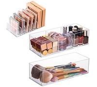 Anruyi Set of 3 Cosmetic Drawer Organiser, Clear Makeup Organiser 3 Compartments Acrylic Makeup Organiser and 7-Section Divided Makeup Organizer for Eyeshadow Lipsticks Makeup Brushes, Transparent