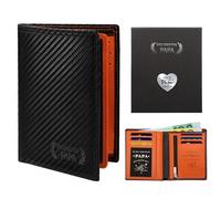 Anruzon Gift for Dad Carbon Fibre Leather Wallet with Greeting Card, Lucky Charm, Gift Box - Birthday Gift for Dad, Father's Day Gifts - Father Birthday Gift - World's Best Dad