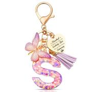 Anruzon Girls' Keyring - Letter Key - Pendant Butterfly Keyring - School Gift - Party Bag - Keychain Gift for Children, Girls, Women - Pink, Pink-S, S