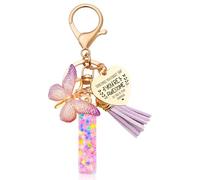 Anruzon Initial Letter Keychain, Women Tassel Butterfly Pendant Pink Purple Cute Car Keyrin, Purple and Gold Resin Alphabet Key Ring for Wallet, Personalised Keyring Bag