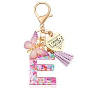 Anruzon Initial Letter Keychain, Women Tassel Butterfly Pendant Pink Purple Cute Car Keyrin, Purple and Gold Resin Alphabet Key Ring for Wallet, Personalised Keyring Bag