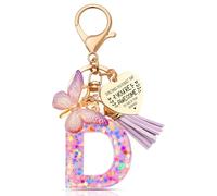 Anruzon Initial Letter Keychain, Women Tassel Butterfly Pendant Pink Purple Cute Car Keyrin, Purple and Gold Resin Alphabet Key Ring for Wallet, Personalised Keyring Bag