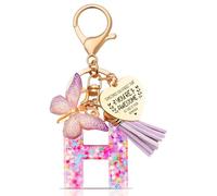 Anruzon Initial Letter Keychain, Women Tassel Butterfly Pendant Pink Purple Cute Car Keyrin, Purple and Gold Resin Alphabet Key Ring for Wallet, Personalised Keyring Bag