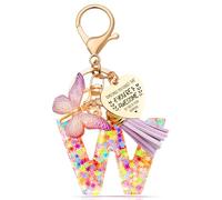 Anruzon Initial Letter Keychain, Women Tassel Butterfly Pendant Pink Purple Cute Car Keyrin, Purple and Gold Resin Alphabet Key Ring for Wallet, Personalised Keyring Bag