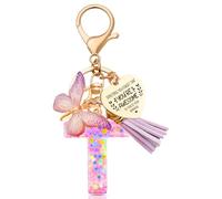Anruzon Initial Letter Keychain, Women Tassel Butterfly Pendant Pink Purple Cute Car Keyrin, Purple and Gold Resin Alphabet Key Ring for Wallet, Personalised Keyring Bag