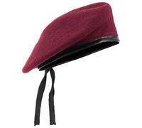 ANS Mens Ladies Hat Army Beret Leather Trim Burgundy M