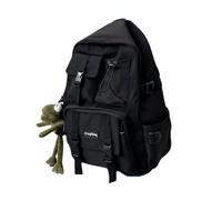 ANSAIR Kawaii Backpack School Japanese Asthetic Backpack INS Travel Bag Monochrome Backpack with Cute Pendant (Color : Black+pendant)