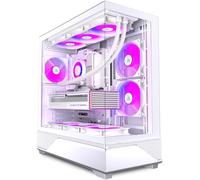 ANSAITE ATX PC Case Pre-Installed 6 × 120mm PWM ARGB Fan, ATX Mid Tower PC Gaming Case, Computer case with Panoramic View Tempered Glass Front & Side Panel, Type C Port (white)