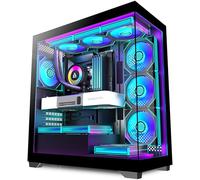 ANSAITE Mid-Tower PC Case - 7 × Pre-Installed 120mm PWM ARGB Fans,Panoramic Tempered Glass Computer Case with Type-C,360mm Radiator Support,Fits up to 10x 120mm Fans,Black