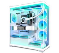 ANSAITE Mid-Tower PC Case - 7 × Pre-Installed 120mm PWM ARGB Fans,Panoramic Tempered Glass Computer Case with Type-C,360mm Radiator Support,Fits up to 10x 120mm Fans,White