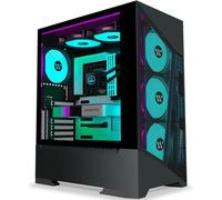 ANSAITE PC Case- Pre-Install 6 PWM Fans ATX Mid Tower Gaming Case Mesh Computer Case with Opening Tempered Glass Side Panel, G300,Black