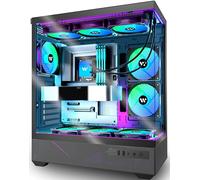 ANSAITE PC Case Pre-Installed 6 × 120mm PWM ARGB Fan, ATX Mid Tower PC Gaming Case, Computer case with Panoramic View Tempered Glass Front & Side Panel, Type C Port, Black