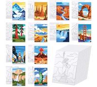 Anseal 12 Packs Landscape Pre Drawn Canvas to Paint, 5" X 7" Pre Printed Canvas for Kids, Pre Stretched Canvas Outline Painting Boards for Beginners, Students, Party Favor