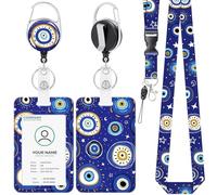 Anseal Evil Eye Lanyards for Id Badges Holder, Retractable Name Tag Holder with Keychain, Vertical Id Credit Card Holder Badge Reel for Nurse Teacher Studentfor