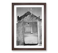 Ansel Adams Church inTaos Pueblo New Mexico Framed Print | A2 Walnut Framed Wall Art | Ready to Hang | Modern Religious Picture | Living Room Bedroom Lounge Office