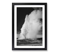 Ansel Adams Old Faithful Geyser Erupting in Yellowstone Framed Print | A2 Oak Framed Wall Art | Ready to Hang | Modern Nature Picture | Living Room Bedroom Lounge Office