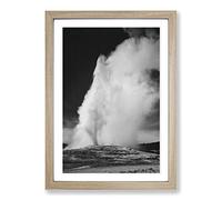 Ansel Adams Old Faithful Geyser Erupting in Yellowstone Framed Print | A2 Oak Framed Wall Art | Ready to Hang | Modern Nature Picture | Living Room Bedroom Lounge Office
